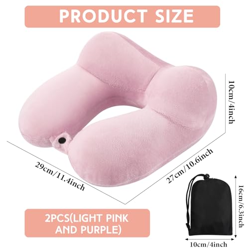 2 Pack Inflatable Travel Neck Pillow Airplane (Light Pink, Violet)