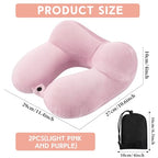 2 Pack Inflatable Travel Neck Pillow Airplane (Light Pink, Violet)