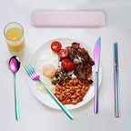 6 Pieces 18 8 Stainless Steel Flatware Set Portable Reusable Cutlery Set Travel Utensils Set Including Chopsticks Knife Fork Spoon Straws Cleaning Brush Dishwasher Safe (Multicolor)
