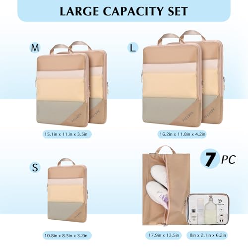 Compression Packing Cubes for Travel (Mesh/Khaki / 7 Set)