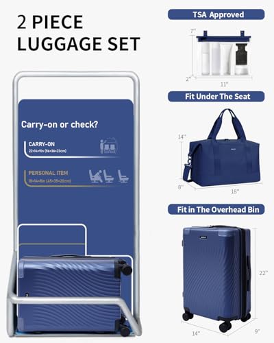 Hardside Expandable Carry On Luggage (Blue / 20 inch + Duffel)