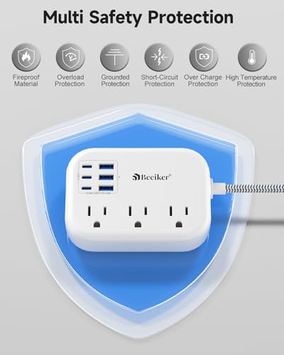 6 USB 3 USB C (White-6 USB 24W-5ft)