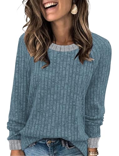 Long Sleeve Shirts for Women Early Fall Fashion Sweaters for Women Casual Tops Trendy Maternity Fall Clothes (Large / 05-blue)