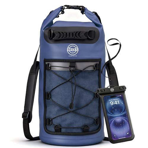 5/10/25/30/40L Waterproof Dry Backpack & Phone Case- Large Floating Dry Bag for Kayaking, Travel, Hiking, Fishing, Camping, Motorcycles & Beach, Heavy-Duty Roll Top Men/Women (Navy Blue) (25l+ Navy Blue / 30L)