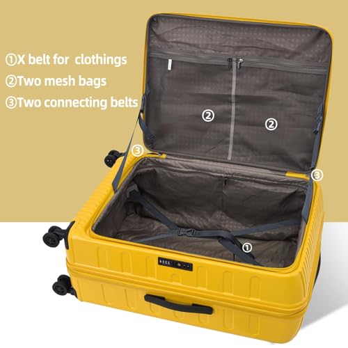 29 Inch Checked Luggage with Expansion and Side Opening (Yellow / 29 Inch)