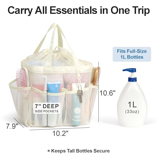 Mesh Shower Caddy Portable with Drawstring (Butter White with Drawstring)