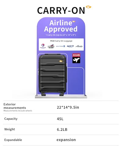 20 Inch Expandable Carry On Luggage 22x14x9 Airline Approved Suitcase (0-Black / Carry-On 20-Inch)