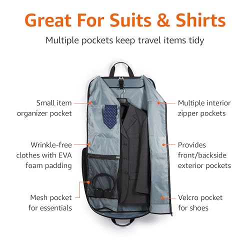 Carry On Garment Bag for Travel and Business Trips with Detachable Shoulder Strap (Navy)