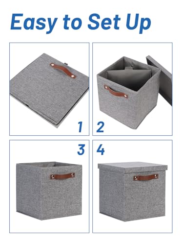 Foldable Fabric Storage Bins with Lids (10.5×10.5×10.5 / A-Gray)