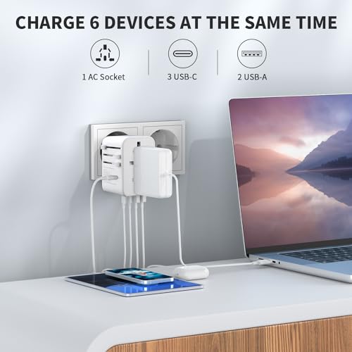 70W GaN PD Universal Travel Adapter (70W-5USB(3 USB-C) White)