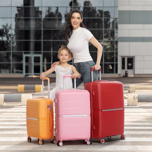 4 Piece Expandable Hardshell Pink Luggage Sets with Spinner Wheels (A#Pink / 4 Piece Set)
