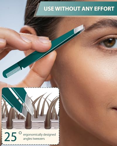 Tweezers Set 9 Pcs Nail Clipper Kit with Case for Eyebrows Grooming (E-green)