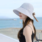 Wide Brim Hats for Woman Foldable Hats Sun Hats for Women uv Protection Bowknot Bucket hat Adjustable hat with Ponytail Hole Gery Grey (Grey)