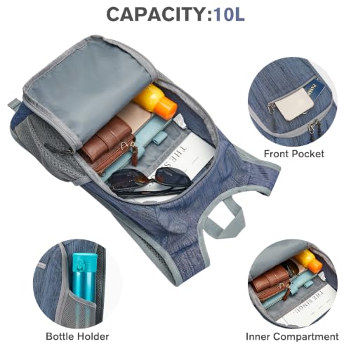 10 15L Small Rucksack Foldable Backpack Lightweight Packable Daypack Travel Outdoor Hiking Shoulder Bag (Dark Blue / 10L)