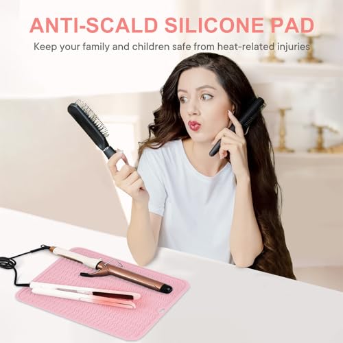 Oversize Silicone Heat Resistant Mat for Hair Tools (Pink)