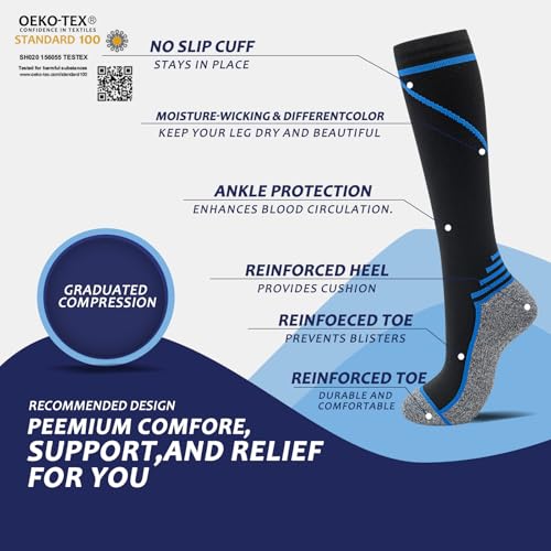 8 Pairs Compression Socks for Men & Women 20 (Small-Medium / 00-8 pairs-blue/yellow/grey/white line-NEW)