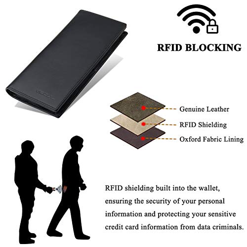 Leather Checkbook Cover Wallet for Men with RFID Blocking (Black)