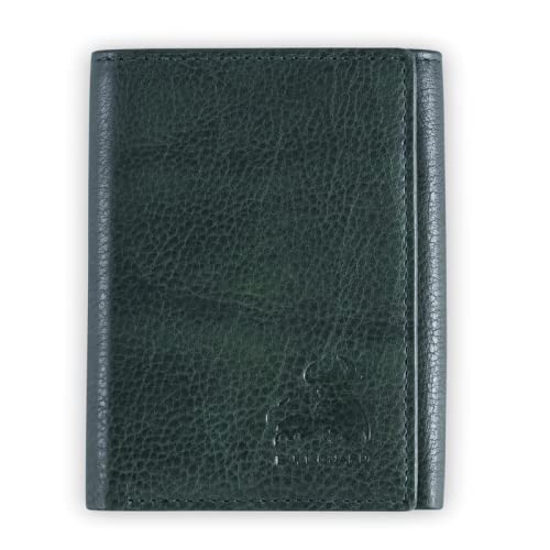 Leather Trifold Wallets For Men with ID and RFID Blocking Crafted with Buffalo Top Grain Cowhide Premium Leather (Wild Buffalo Meadow - Green)