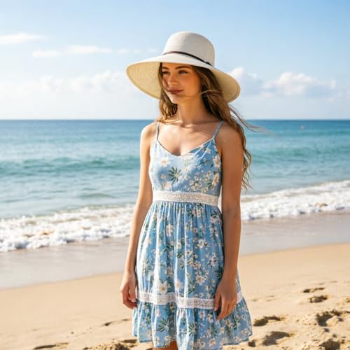 Womens Sun Straw Hat Bowknot Hat Summer Wide Brim Bucket Hats Foldable Beach Sun Hats Roll up UPF 50+ (1 Pack Bowknot Hat: Ivory White, 4.7" Brim)