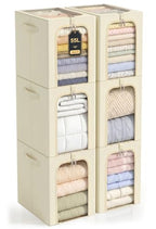 Blanket Storage Bins with Metal Frame for Closet (Beige / 55L)