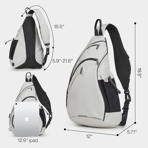 Sling Bag Men Backpack Unisex One Shoulder Bag Hiking Travel Backpack Crossbody with USB Port for Men Women Versatile Casual Daypack (Beige-20'')