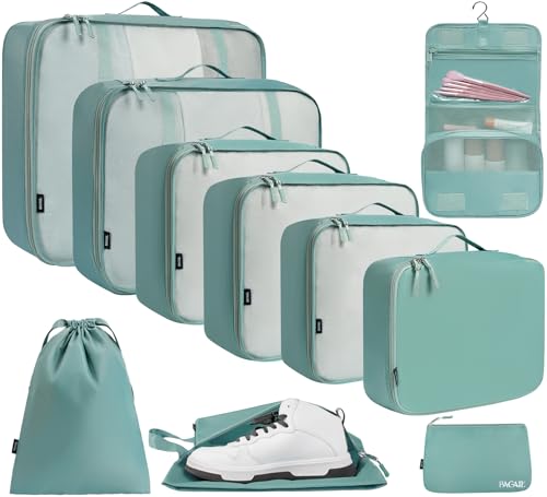 10 Set Packing Cubes Various Sizes Packing Organizer for Travel Accessories Luggage Carry On Suitcase (10-Dusty Blue / 10 Set-full Mesh)