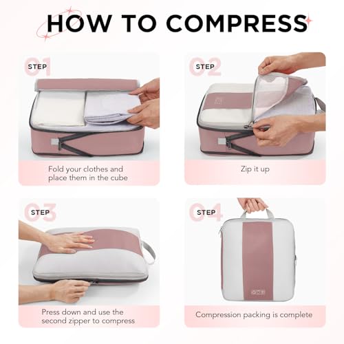 10 Set Compression Packing Cubes for Travel Essentials (Light Coral)