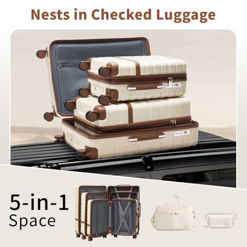 Luggage Sets with TSA Lock Hardside PC+ABS Carry On expandable Suitcase with Spinner Wheels Lightweight Rolling Travel Luggage Sets with YKK (Green(New) / 5 piece sets（20/24/28/DB/TB）)