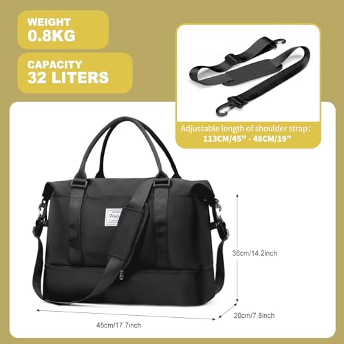 Travel Duffle Bag Expandable Overnight Foldable Carry On Bags for Women (A58-Black / XX-large)