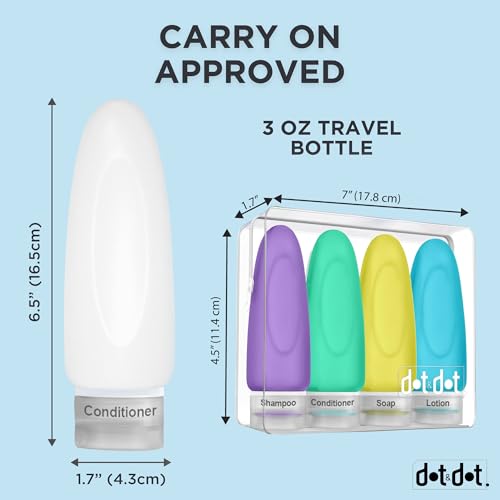 Leak Proof Travel Bottles (4pc 3 oz - Violet/Green/Yellow/Blue)