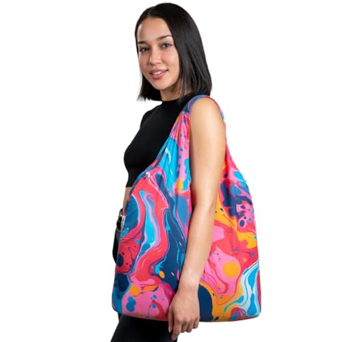 XL 25L Tote Foldable Packable Reusable Grocery Shopping Bag (Splash)