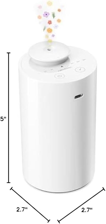 Airversa Waterless Diffuser for Essential Oil, Car Diffsuer, Battery Operated Nebulizer, 0.7 Fl Oz/ 20mL, Mini Scent Air Machine, 3 Timers & 3 Mist Levels for Home, Room, Car, Office - AN6 White