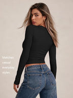Womens Long Sleeve Shirts Basic Compression Tops Black 2XS (XX-Small / Black)