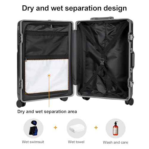 Carry on suitcase Zipperless Luggage (Dark Gray / 24 inch)