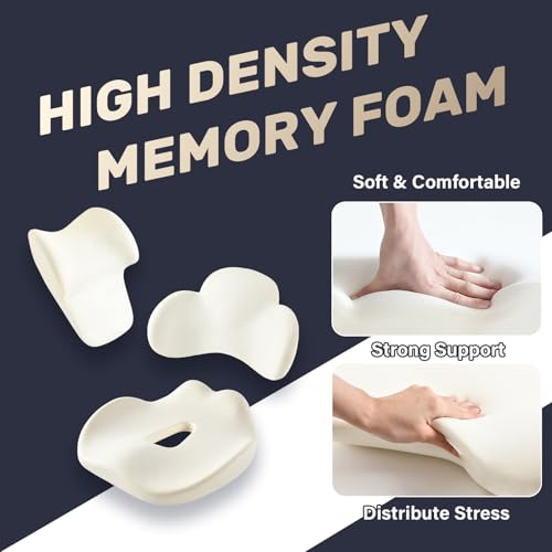 Car Seat Cushion and Lumbar Support with Headrest Pillow Memory Foam Ergonomic Back Support Driving Seat Cushion Neck Head Pillow (Beige / 3 Pieces)