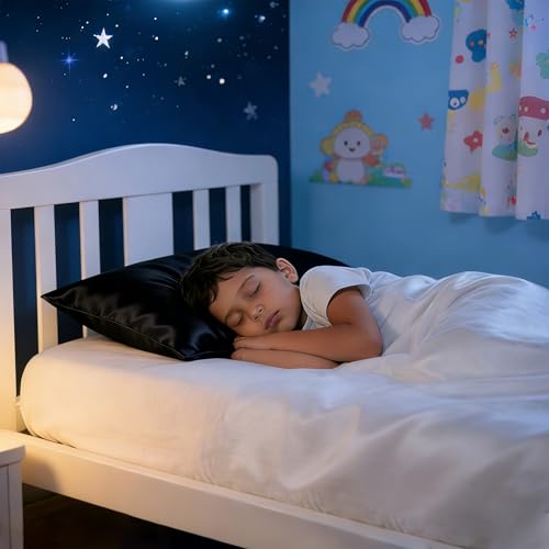 Toddler Pillows with Pillowcases Set (Black (Satin) / 13x18 Inch (Pack of 2))