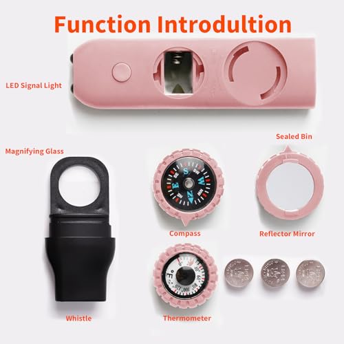 Multifunctional Survival Emergency Whistle for Kids with Compass Hiking Survival (pink2pcs)