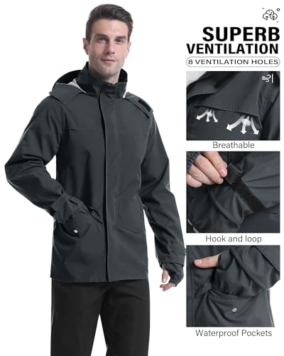 Rain Suit Waterproof Breathable Lightweight 2 (Small / Dark Grey)