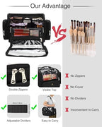 Makeup Brush Bag Extra Large Makeup Brush Case with 4 small bags Professional Makeup Artist Brush Holder Stand Up Organizer for Travel with Adjustable Dividers and Shoulder Strap (Black with 4 Makeup Bags)