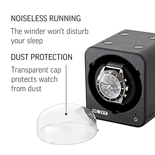 Watch Winder for Automatic Watch with Vertical Rotor Stop (Black Leather)