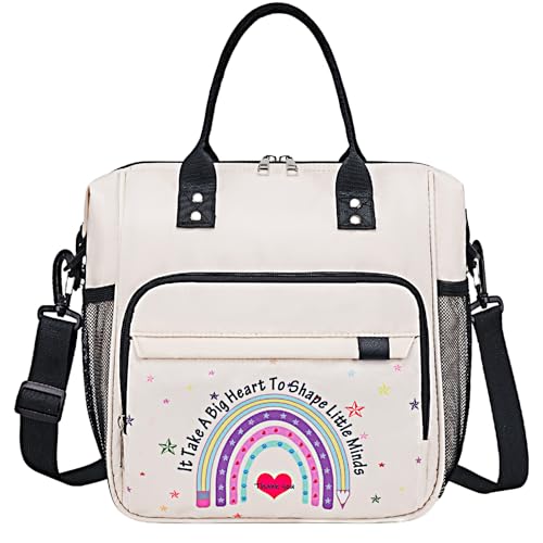 Teacher Appreciation Gifts for Women Teacher Must Haves Lunch Tote Bag Personalized Lunch Box for Retirement Thank You Gift (Large / White Teacher)