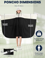 Waterproof Rain Poncho for Women Packable Hooded Raincoat with Pocket (F Black/White)