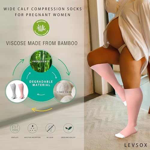 Wide Calf Compression Socks for Women Plus Size Pregnancy Cute Fun 15 (3 Pair-pink/Navy/Grey / 3X-Large)