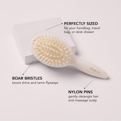 Mini Finish & Shine Boar Bristle Brush for Smooth Shiny Hair (Travel / Cream)