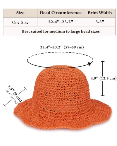 Womens Crochet Straw Sun Hat Foldable Floppy Wide Brim Beach Hat for Summer (One Size / Orange)