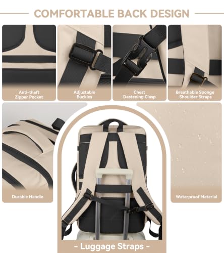 Carry On Backpack for Women (Creambeige / 18.4 Inch (22''x14''x11''))