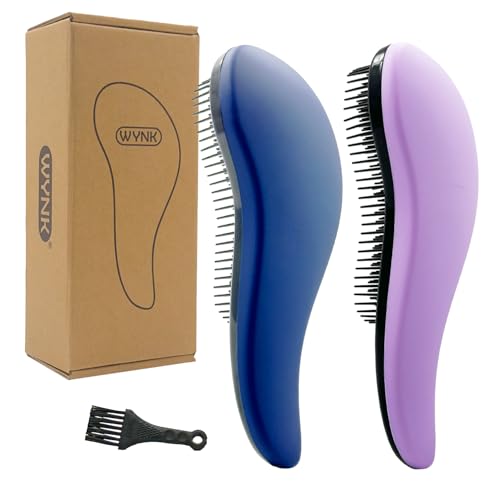 Detangling Hairbrush Detangler 2 Pack for Adults & Kids (2 Count (Pack of 1) / Prussian Blue & Lilac)