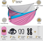 Camping Hammock with Mosquito Net (Pink & Blue / Small)