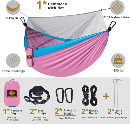 Camping Hammock with Mosquito Net (Pink & Blue / Small)