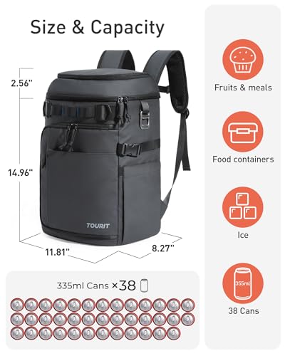 38 Cans Backpack Cooler with 2 Insulated Compartments (Light Gray)